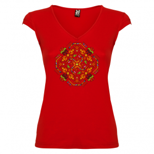 червена Дамска тениска с мотиви на шевици - Слънце
