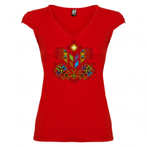 червена Дамска тениска  с мотиви на шевици - Дървото на живота