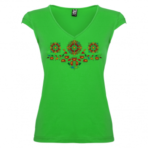 зелена Дамска тениска  с мотиви на шевици - Букет елбетици