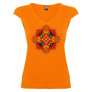 Дамска тениска  с мотиви на шевици - Жътва оранжева