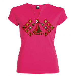 розова Висококачествена дамска тениска с мотиви на шевици- Девойчето и дванадесетте месеца