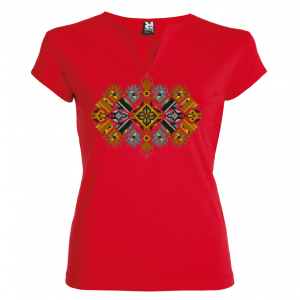 червена Висококачествена дамска тениска с мотиви на шевици