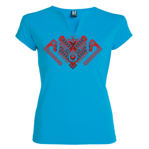 синя Висококачествена дамска тениска с мотиви на шевици- Лошата дум