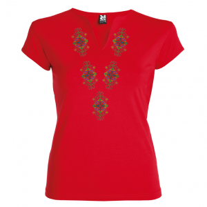 червена Висококачествена дамска тениска с мотиви на шевици