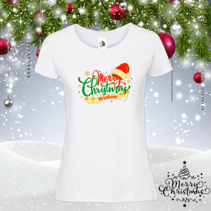Дамска коледна тениска- Merry Christmas с име по избор