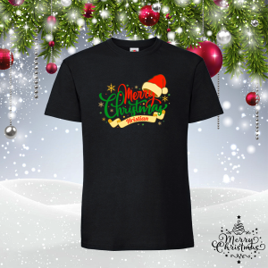 Забавна коледна тениска-  Merry Christmas с име по избор