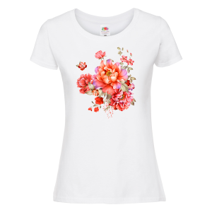 Бяла дамска тениска- Цветя 27