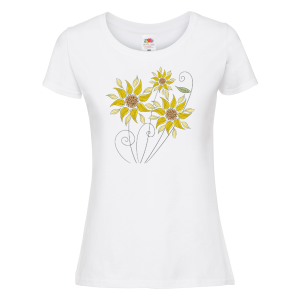 Бяла дамска тениска- Цветя 24