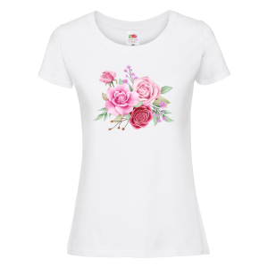 Бяла дамска тениска- Цветя 23