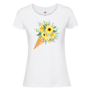 Бяла дамска тениска - Цветя 10