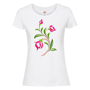 Бяла дамска тениска - Цветя 6