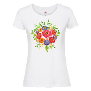 Бяла дамска тениска - Цветя 5