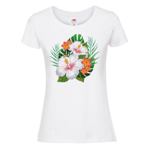 Бяла дамска тениска- Цветя 4