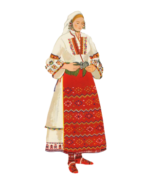 Бяла дамска тениска - Мома в национална носия.