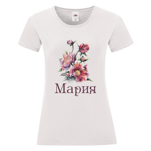 Бяла дамска тениска- Мария - цветя