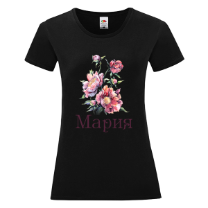 Черна дамска тениска- Мария - цветя