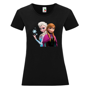 Черна дамска тениска- Замръзналото кралство, Анна и Елза