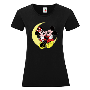 Черна дамска тениска- Мики и Мини Маус