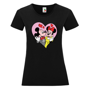 Черна дамска тениска- Мики и Мини Маус