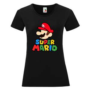 Черна дамска тениска- Супер Марио