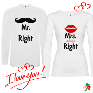 Комплект бели блузи- Mr and Mrs