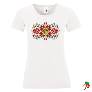 Дамска бяла тениска с народни мотиви на шевици- Лазарки.