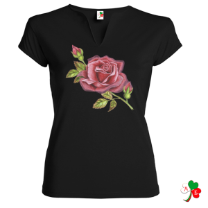 Дамска  черна висококачествана тениска  - Роза