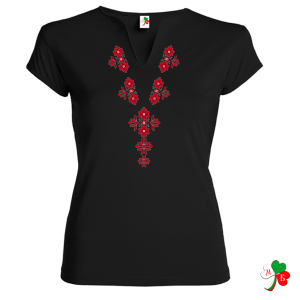 Висококачествена  черна дамска тениска с мотиви на шевици