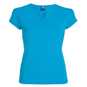 Дамска синя тениска с V-образно деколте 