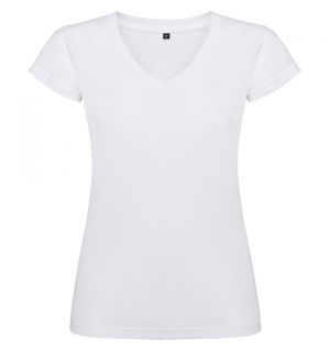 Дамска бяла тениска - V образно деколте