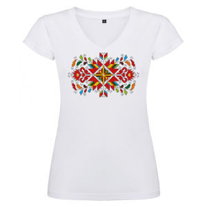 Дамска бяла тениска - V образно деколте - Лазарки