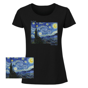 Дамска  черна тениска - Звездна нощ  на  Ван Гог