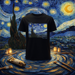 Мъжка  черна тениска - Звездна нощ  на  Ван Гог