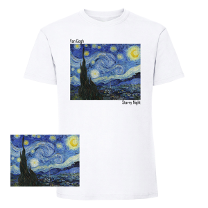 Мъжка  бяла тениска - Звездна нощ  на  Ван Гог