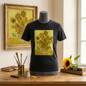 Мъжка черна тениска  - Слънчогледи  на  Ван Гог