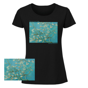 Дамска  черна тениска - Цъфнало бадемово дърво на  Ван Гог