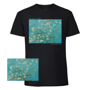 Мъжка черна тениска - Цъфнало бадемово дърво на  Ван Гог