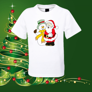Детска коледна тениска Дядо Коледа и снежният човек